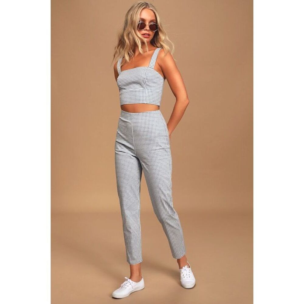 Lulus Follow The Sun Blue Gingham Trouser Pants - Size XS